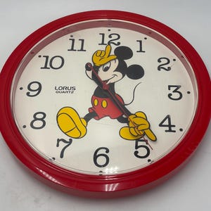 Vintage Lorus, Mickey Mouse Wall Clock Red 10 1/2” Quartz Japan Disney LFW224R