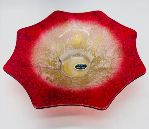 Lavorazione Arte Murano ボウル - 24K 金箔付きの美しいレッド 