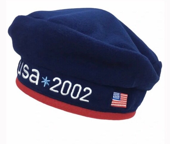 VINTAGE Roots NWT USA Olympic Team 2002 Winter Games‎ Fleece Beret Hat Navy Red Roots fleece olympic hat - Gem main image 3