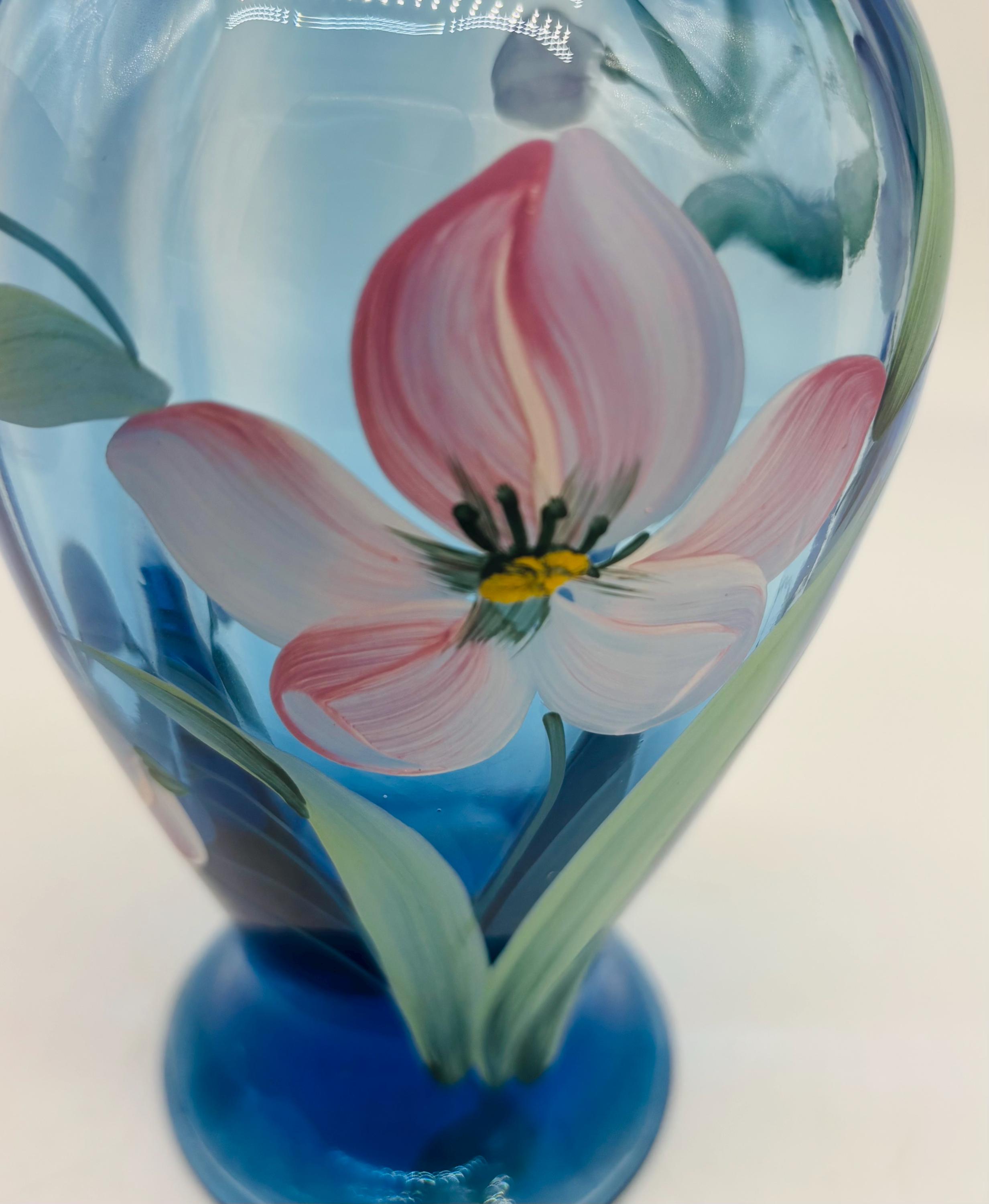 Gorgeous, Vintage, Handpainted Fenton Twilight Blue Tulip