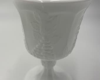 Vintage, Unmarked but appears to be a 1960’s Indiana Glass Colony Harvest Grape Pattern, White Milk Glass Goblet.