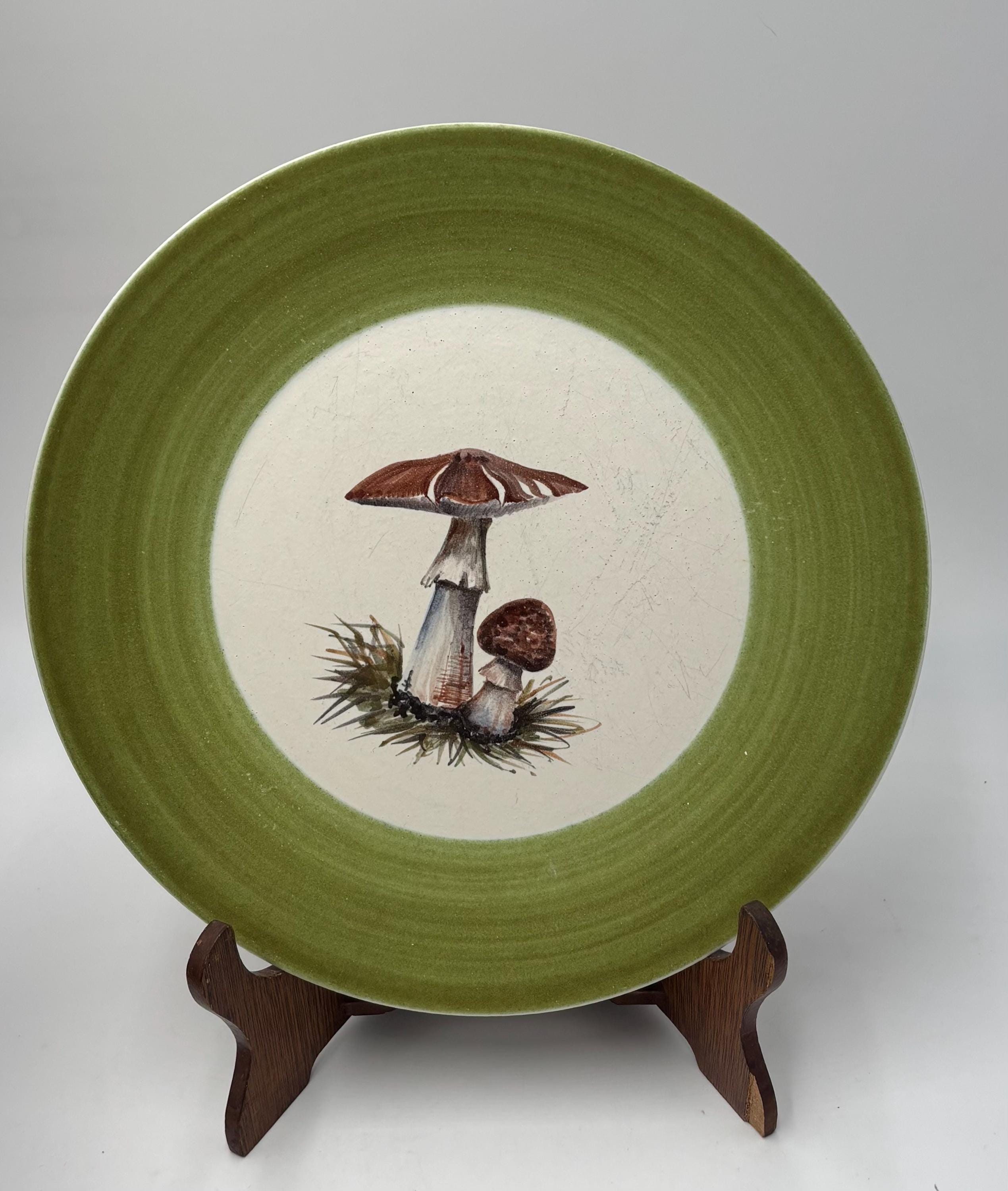 Vintage Guillot Vineux Hand Painted French Ceramic Plate Featuring a Mushroom Motif