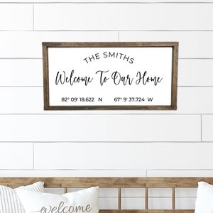 Welcome To Our Home Personalized Wood Family Name Sign, Coordinates Gift, New Home Gift for Couple, Family Last Name Sign, Home Gift Ideas