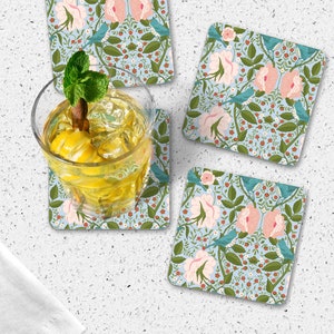 Morris Inspired Art Coasters Set Cottagecore Colorful Coasters Floral Coaster Set Botanical Home Decor Victorian Coasters Gift