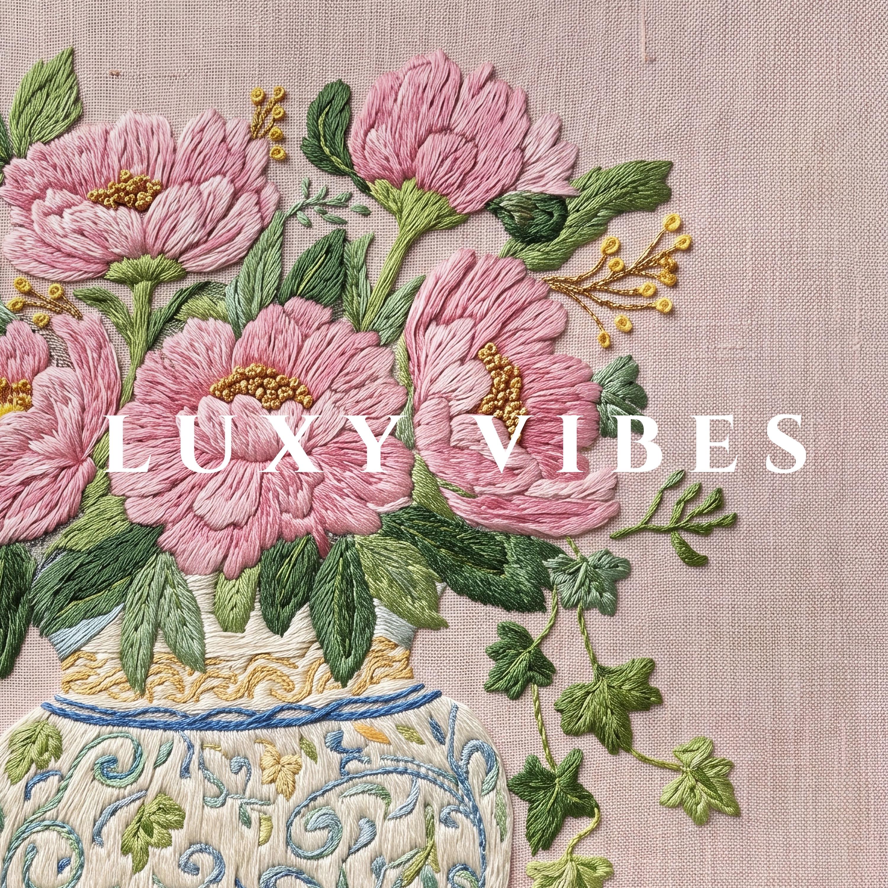 Cottagecore Floral Vase Wall Art Print Vintage Peonis Embroidery Style ...