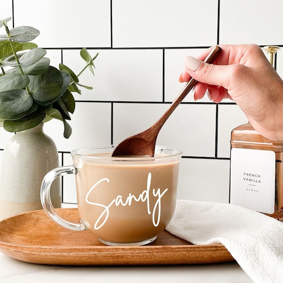 Personalized Glass Mug, Clear Mug, Large Coffee Mug Custom, Cappuccino Mug,  Soup Mug With Handle, Gift for Coffee Lovers, Mug Gift for Her 
