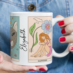 Tarot Mug, Tarot Gifts, Custom Mug Name, Personalized Tarot Cards, Aesthetic Mug, Customizable Mug, Inspirational Gift for Her, Cute Mug
