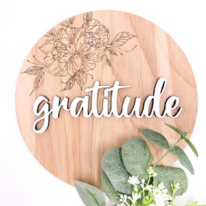 Gratitude 3D Text Rounded Wooden Sign | Motivational Sign | Boho Wall Art | Gratitude Wall Art | Mindfulness | Thankful | Gratitude Gift