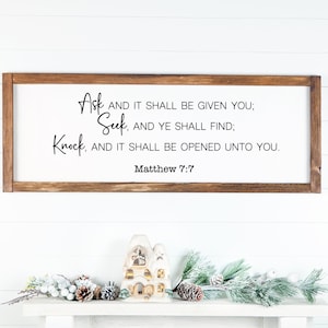 Ask, Seek, Knock Matthew 7:7 Wood Sign | Scripture Wall Decor | Farmhouse Wall Decor | Bible Verse Sign | Inspirational Bible Quote Sign |