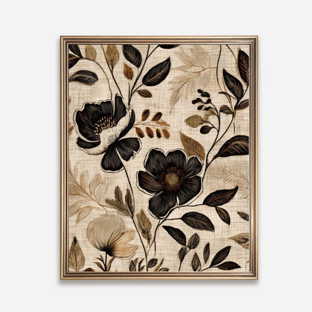 Neutral Botanical Wall Art Printable Vintage Floral Pattern Cozy ...