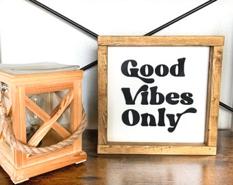 Good Vibes Only 3d Text Wood Sign | Boho Shelf Decor | Modern Farmhouse Decor | Good Vibes Wall Art |