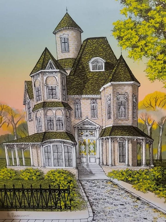 Awesome Victorian House Signed Large Acrylic on Canvas Etsy