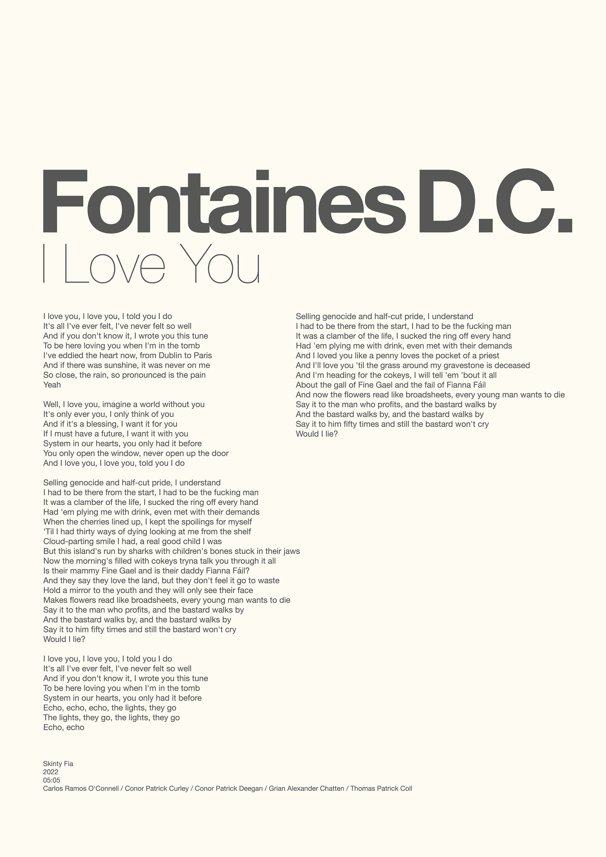 Fontaines D.C. I Love You Skinty Fia Indie Music Music Etsy UK