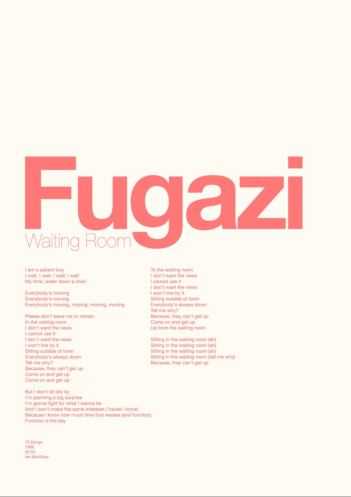 Fugazi Waiting Room 13 Songs Punk Music Music Icons Etsy UK