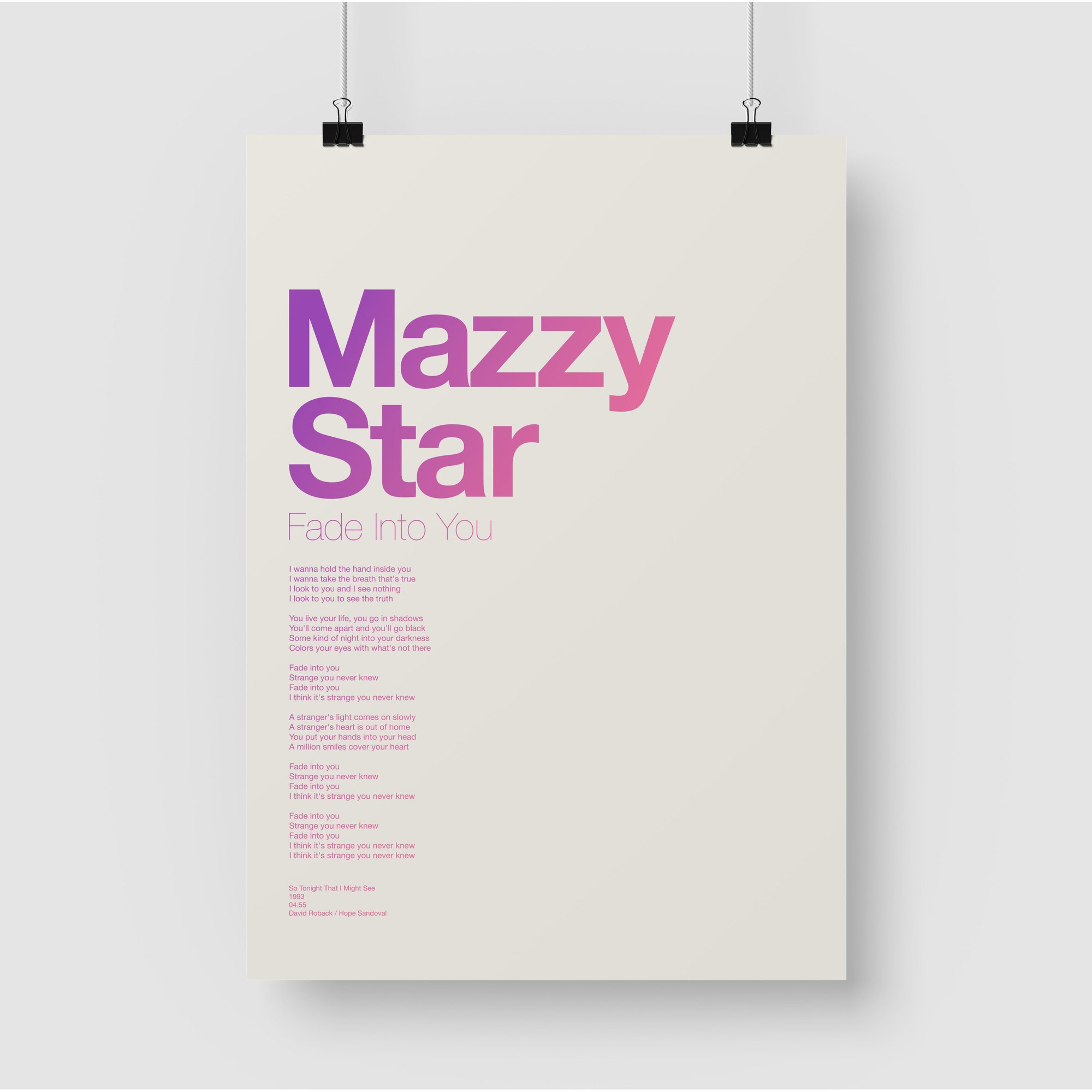 Mazzy Star - Fade Into You - So Tonight That I Might See Posters