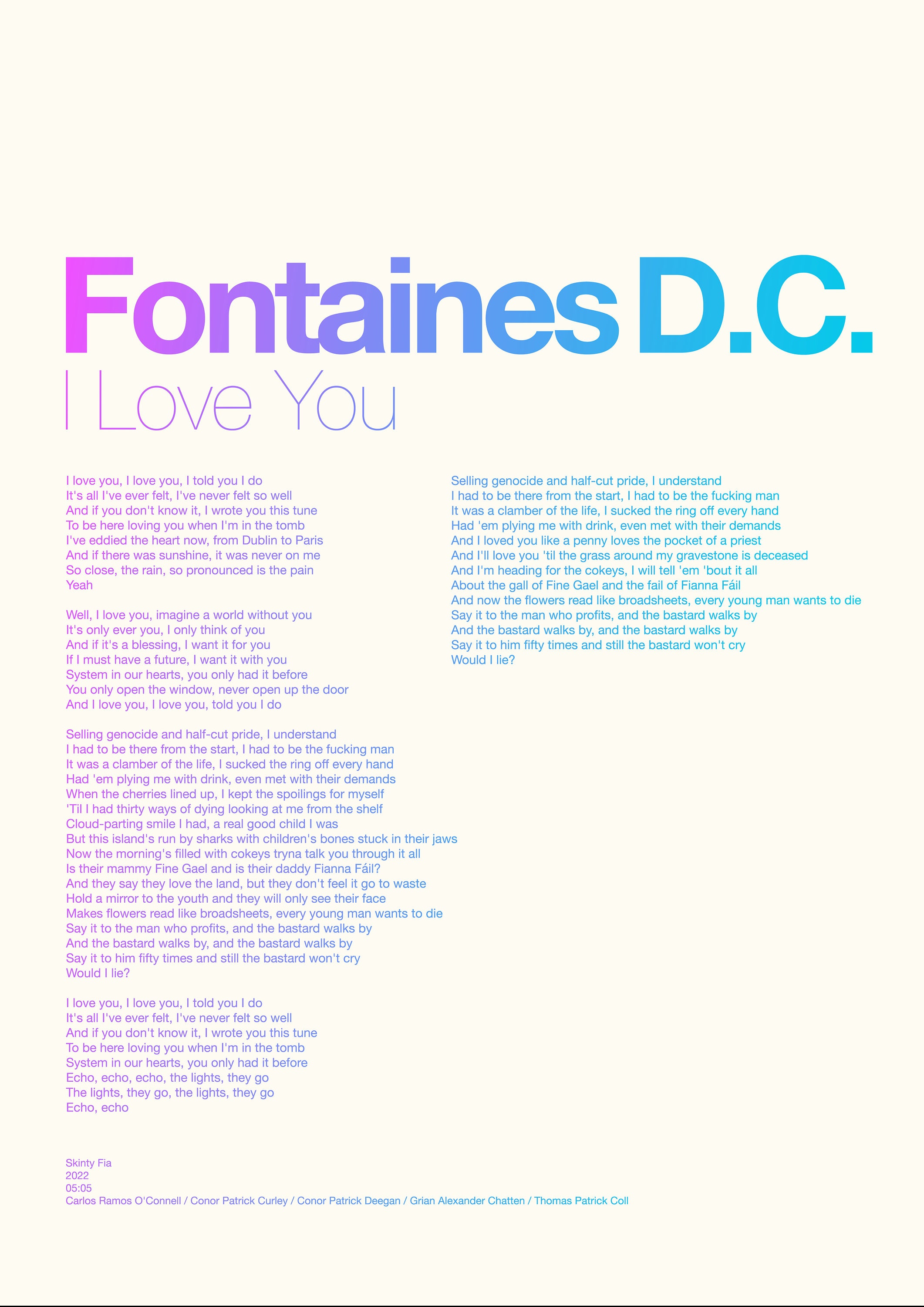 Fontaines D.C. I Love You Skinty Fia Indie Music Music Etsy UK