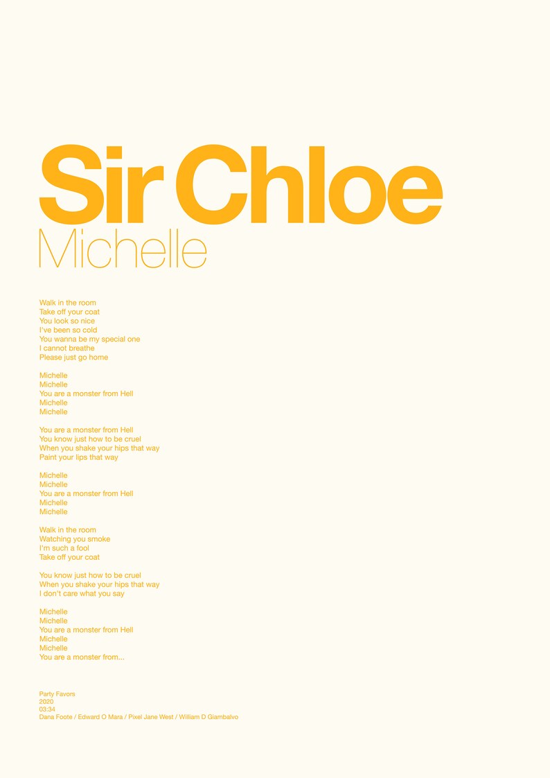 Sir Chloe Michelle Party Favors A3/A4 Posters American Etsy