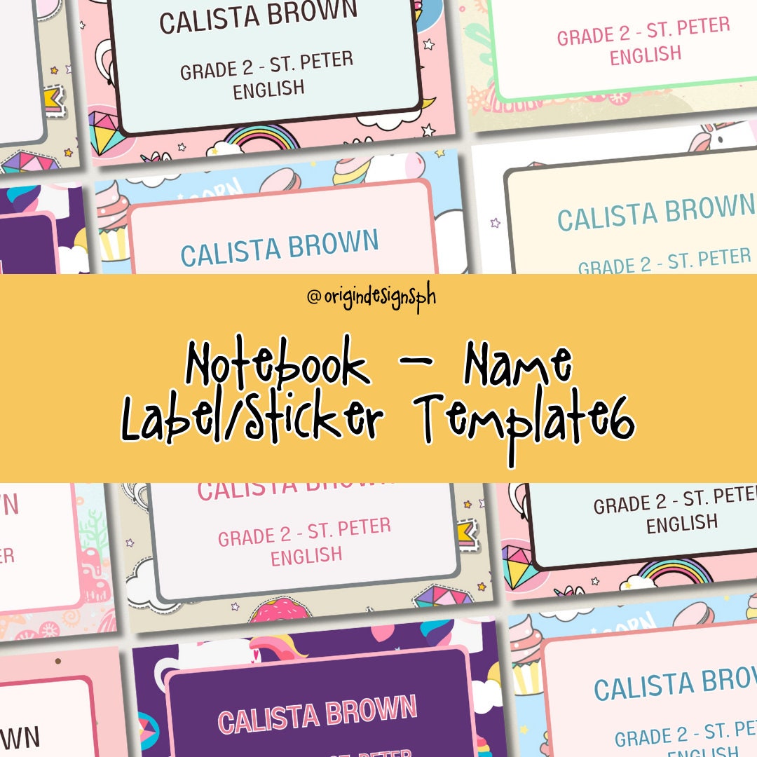 Notebook Name Label Sticker-canva Notebook Label Template-canva ...