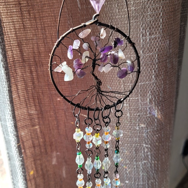 Amethyst Tree of Life Crystal Suncatcher - Window Hang