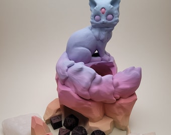 Arcadia Kitty Dice Tower: 3D Printed Pastel Rainbow for Tabletop Gaming