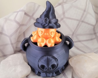 3D Printed Halloween Octopus Fidget Spinner with Witch Hat Cauldron Trinket Box