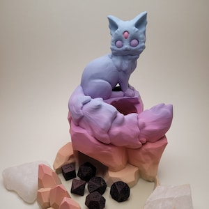 Torre de dados Arcadia Kitty: arcoíris pastel impreso en 3D para juegos de mesa