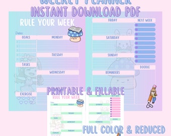 Kawaii Weekly Planner – Printable Pastel Organizer (Digital Download)