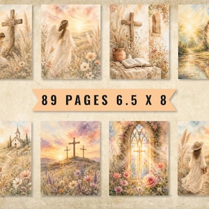 Faith Junk Journal Pages, Vintage Watercolor Scripture Bible Journaling Kit (Digital Download) image 4