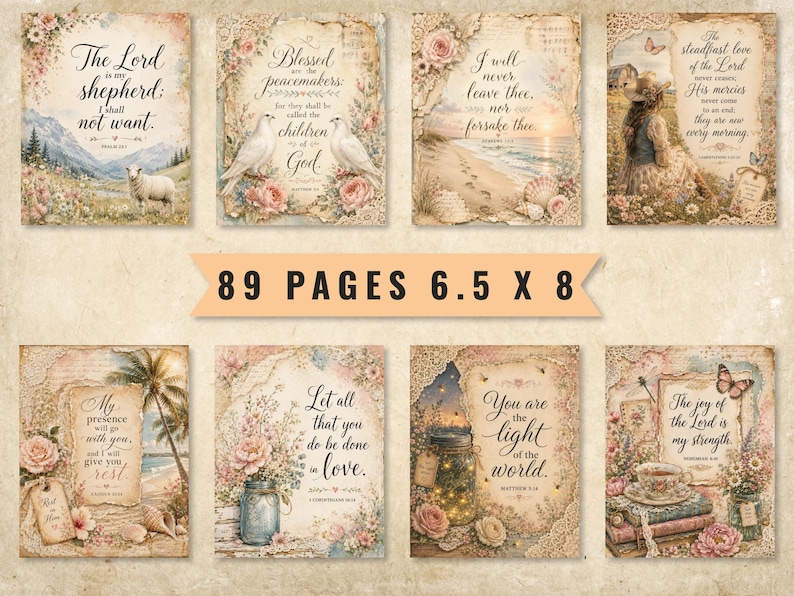 Faith Junk Journal Pages, Vintage Watercolor Scripture Bible Journaling Kit (Digital Download) image 7