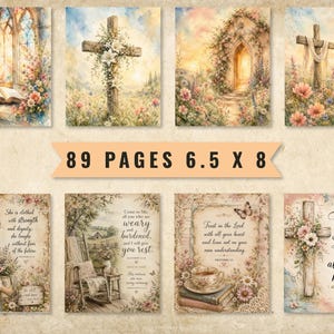 Faith Junk Journal Pages, Vintage Watercolor Scripture Bible Journaling Kit (Digital Download) image 5