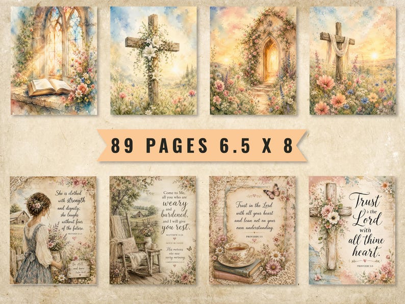 Faith Junk Journal Pages, Vintage Watercolor Scripture Bible Journaling Kit (Digital Download) image 5