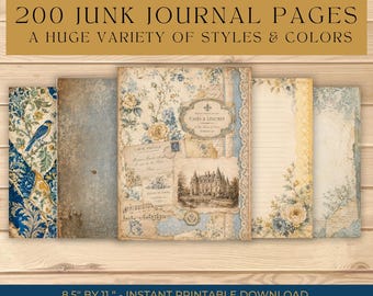 200 Vintage Junk Journal Pages, Floral Shabby, Chic, Lined Writing (Digital Download)