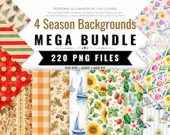 220 Seasonal Digital Papers Bundle, Holiday Backgrounds, Floral, Plaid, Vintage (Digital Download)