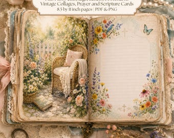 Vintage Watercolor Scripture Junk Journal Pages, Bible Journaling Kit, Faith Collages (Digital Download)
