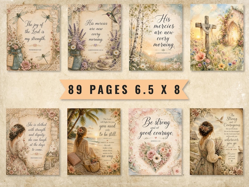 Faith Junk Journal Pages, Vintage Watercolor Scripture Bible Journaling Kit (Digital Download) image 8