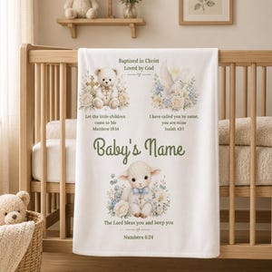 Manta de bautismo personalizada, manta cristiana con nombre para bebé, regalo de bautizo, versículo bíblico Cordero Paloma 30x40