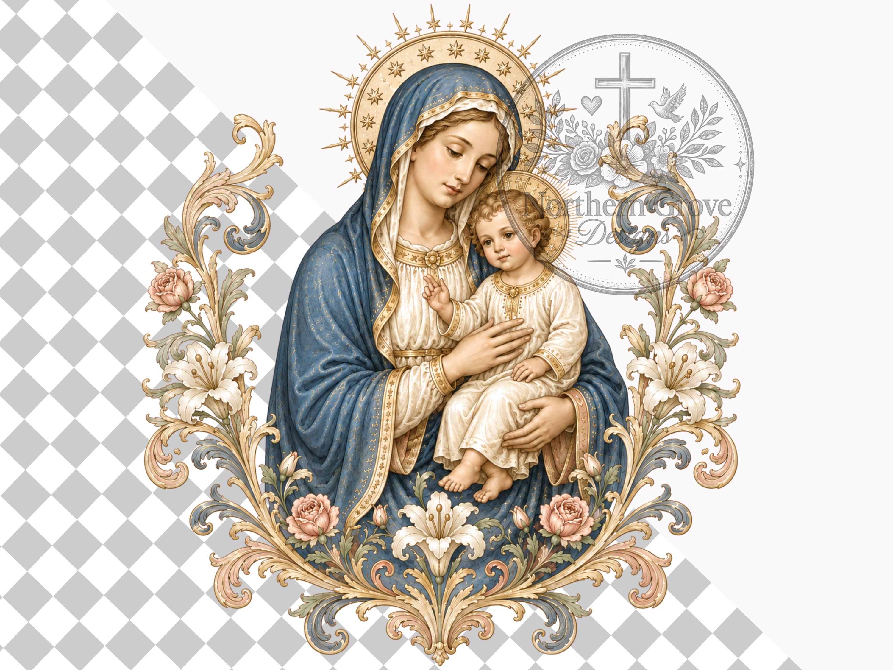 Catholic Inpired Graphics Catholic Clipart Bundle PNG, Marian Religious Art, Sacred Heart ...