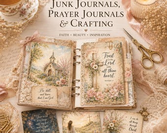Faith Junk Journal Pages, Vintage Watercolor Scripture Bible Journaling Kit (Digital Download)