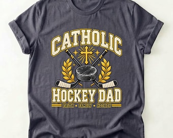 Personalized Catholic Hockey Dad Shirt, Custom Player Name, Comfort Colors Shirt