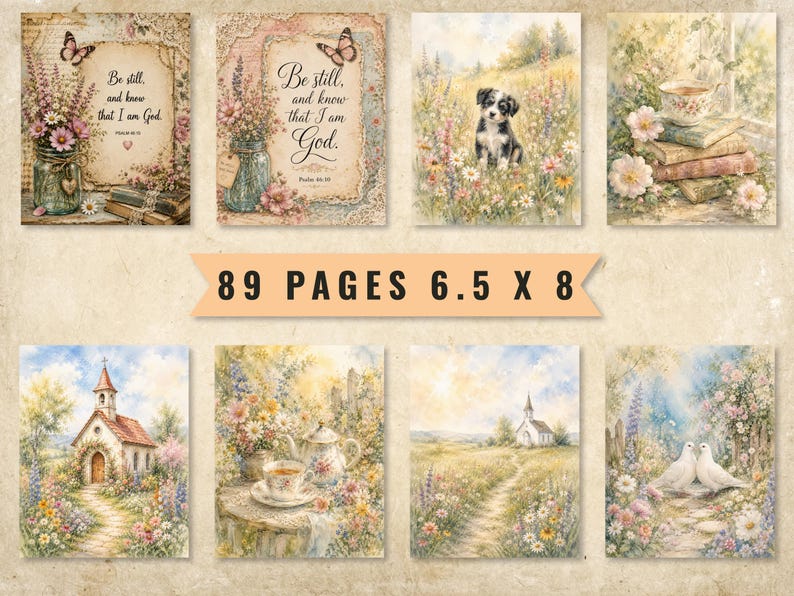 Faith Junk Journal Pages, Vintage Watercolor Scripture Bible Journaling Kit (Digital Download) image 9