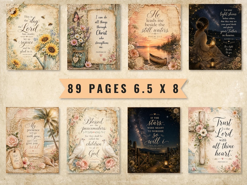 Faith Junk Journal Pages, Vintage Watercolor Scripture Bible Journaling Kit (Digital Download) image 6