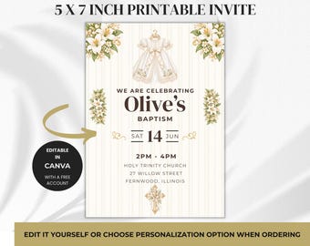 Neutral Baptism Invitation 5 x 7 inch, Canva Template, Printable (Digital Download)