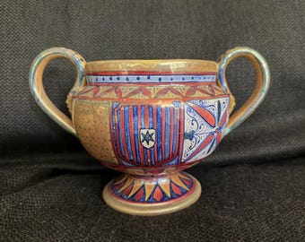 Authentic Paolo Rubboli Gold Lustre Cache Pot - Gualdo Tadino Italian Majolica - Midcentury Hand Painted Iridescent Centerpiece