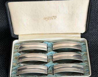1930s Japanese Pure Silver Napkin Rings Set of 6 - Miyamoto Shoko Tokyo Boxed 168g - Antique Early Showa Jungin Art Deco Imperial Silver