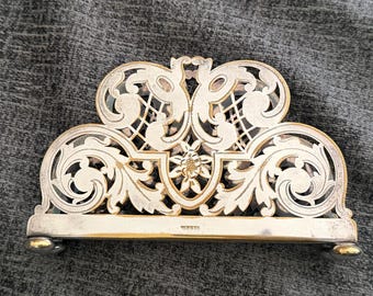Rare Antique Art Nouveau Letter Rack Signed Ph F Cie Vienna c1900 – Two Tone Silver on Brass Desk Organizer Jugendstil Luxury Mail Holder