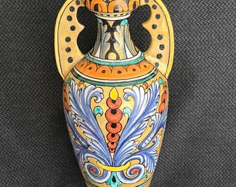 1930s Table Lamp Attributed to Paolo Rubboli - Italian Majolica Art Deco Gualdo Tadino Ceramic Urn -  Hand Painted Luster Faience Pottery