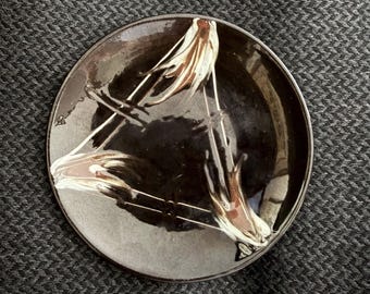 Vintage Herman A Kähler Denmark Studio Pottery Dish Brown Manganese Glaze Abstract Mid Century Modern HAK Danish Catchall Trinket Tray