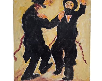 Original Acrylic Painting Canvas Judaica Artwork Hasidic Men Dancing Art Signed