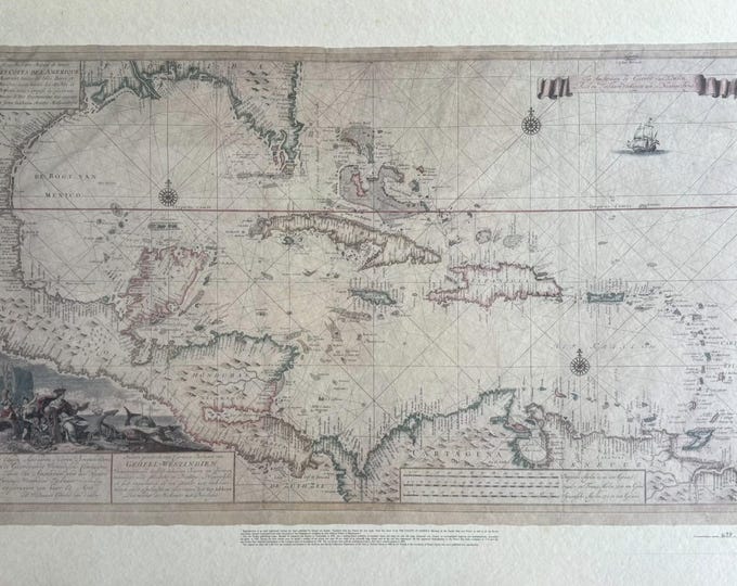 Rare 18th Century Sea Chart of West Indies by Gerard Van Keulen Limited Edition