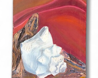 A painted canvas artist Original abstract Conch Shell red burgundy background